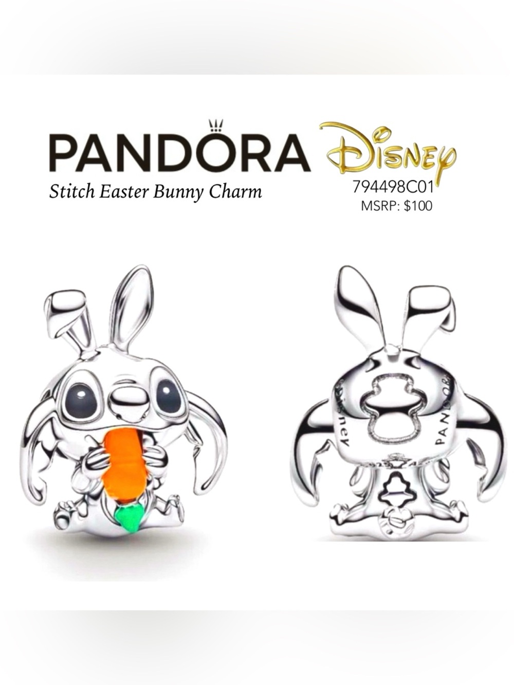 PANDORA Disney Stitch Easter Bunny Charm